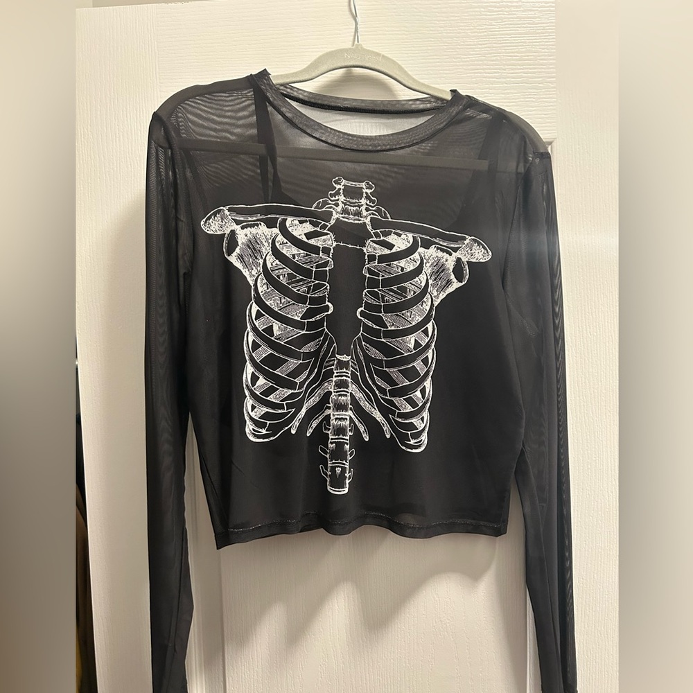 Hot Topic Social Collision Mesh Skeleton Shirt